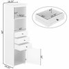 Basicwise Tall Freestanding Linen Tower, Bathroom Cabinet with 2 Open shelves, 3 Drawers, and a Closet, White QI004611.WT